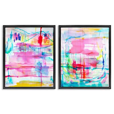 Stupell Vibrant Chaos Abstractions Framed Floater Canvas Wall Art Design By Gemma Bardot (Set of 2)