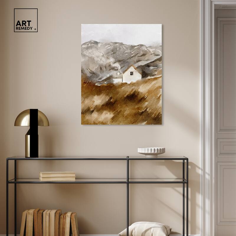 Art Remedy House In The Mountains Gallery Wrapped Landscape 1 Piece Canvas Wall Art Watercolor Style