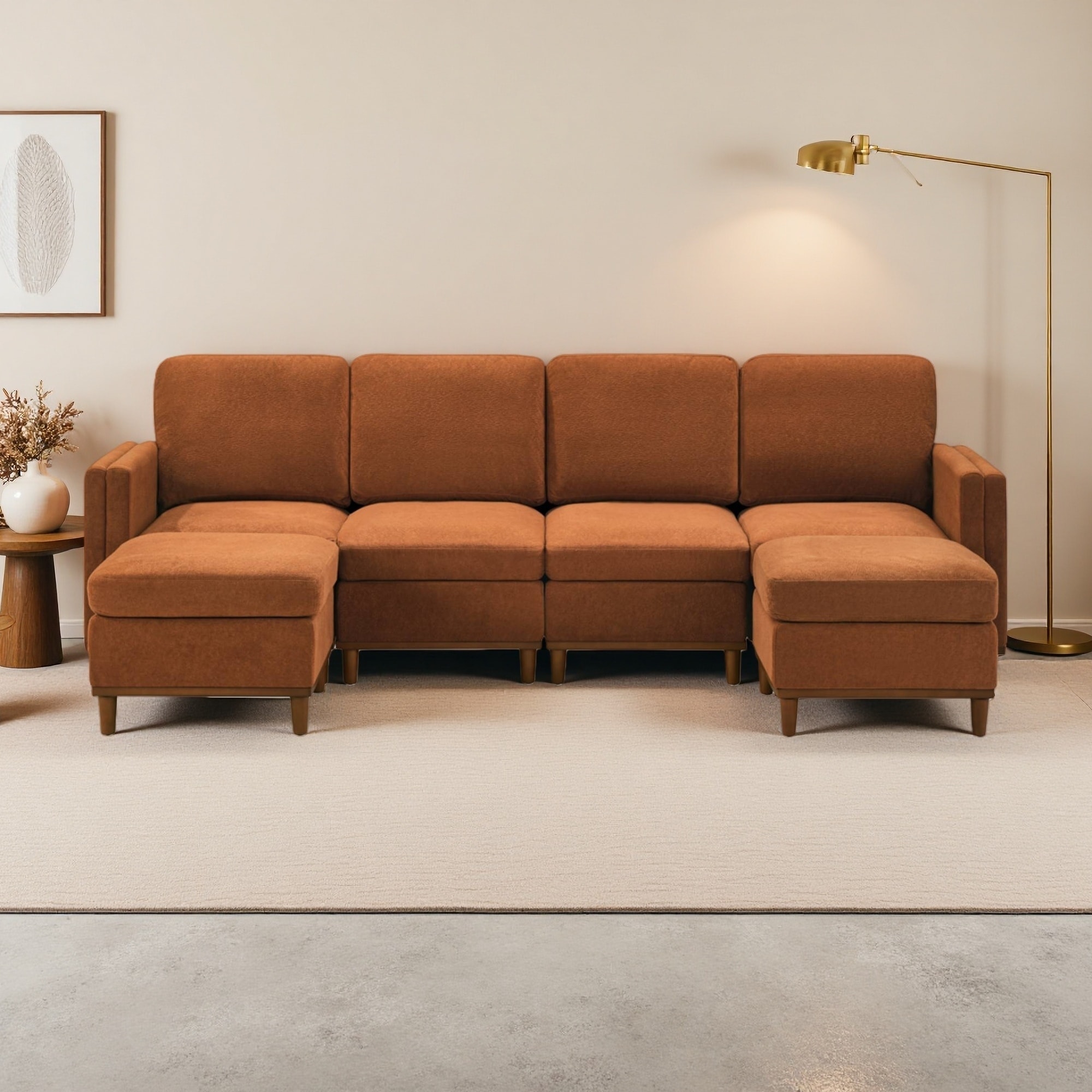 105.5" Fabric Modular Sofa with Soft Padding and Transformable Design (4-Seater)