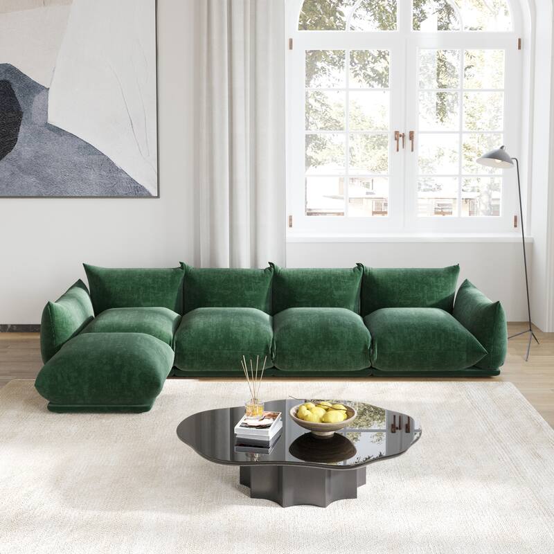 Modular Sectional Sofa Chenille Fabric Sofa with Ottoman - Green