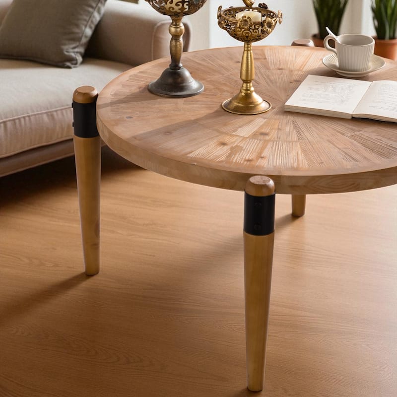 Round Rustic Wood Coffee Table - 36" Farmhouse Modern Center Table for Tea, Cocktail, Bedroom or Office