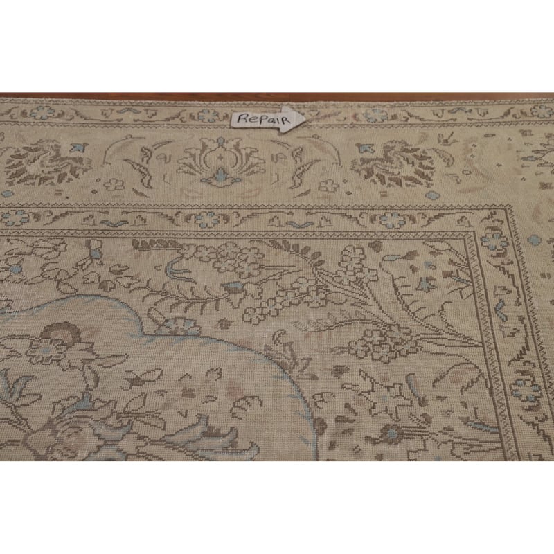 Vintage Distressed Tabriz Persian Rug Geometric Handmade Wool Carpet - 9'6" x 13'1"