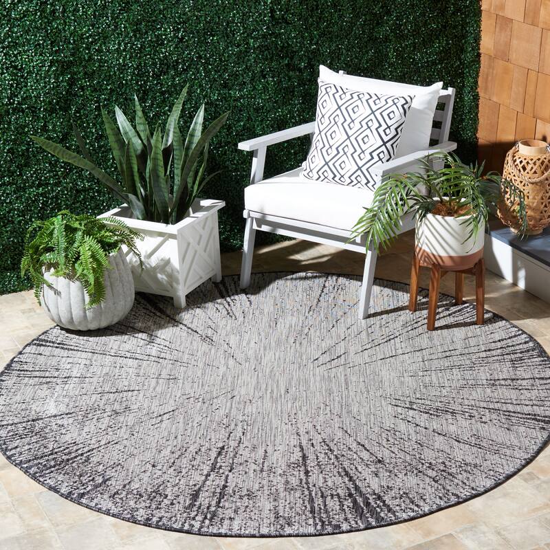 SAFAVIEH Courtyard Sabaha Indoor/Outdoor Waterproof Patio Backyard Rug - 6'7" Round - Grey/Black