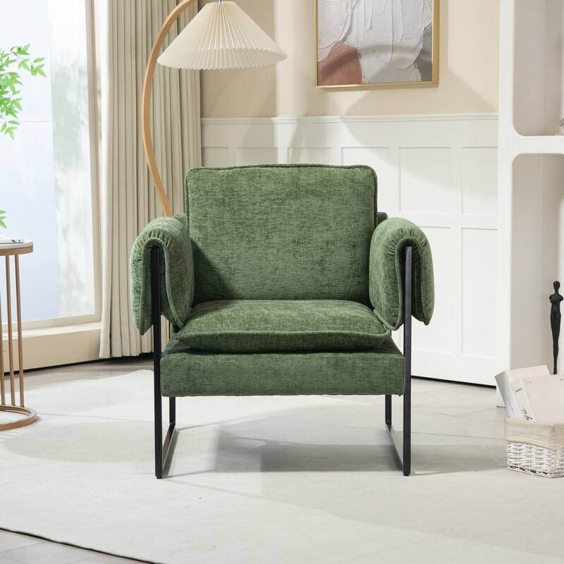 XINMICS Mid-Century Modern Accent Chair, Upholstered Armchair with Armrests and Metal Frame for Living Room, Bedroom
