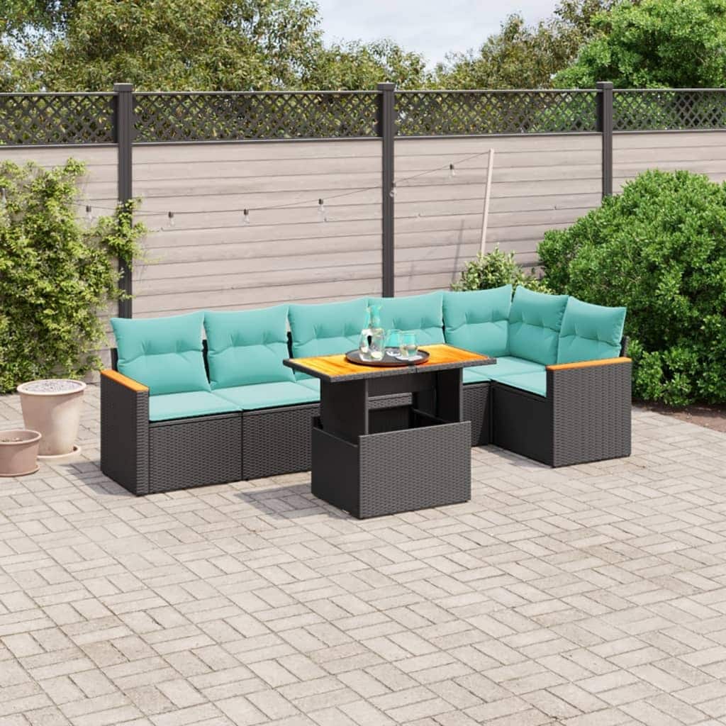 vidaXL Patio Sofa Set with Cushions Outdoor Furniture 7 Piece Poly Rattan - 24.4 x 24.4 x 27.2