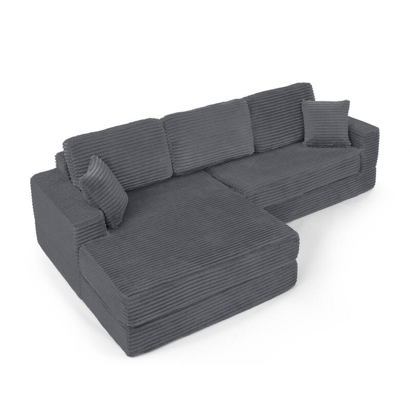 112.6" Corduroy L-Shaped Modular Sectional Sofa with Sleeper (Left)