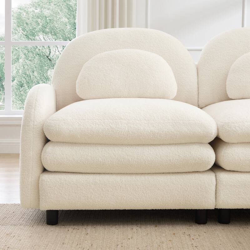 98.2" Teddy Fabric Sectional Sofa with Curved Pillows and Ottoman
