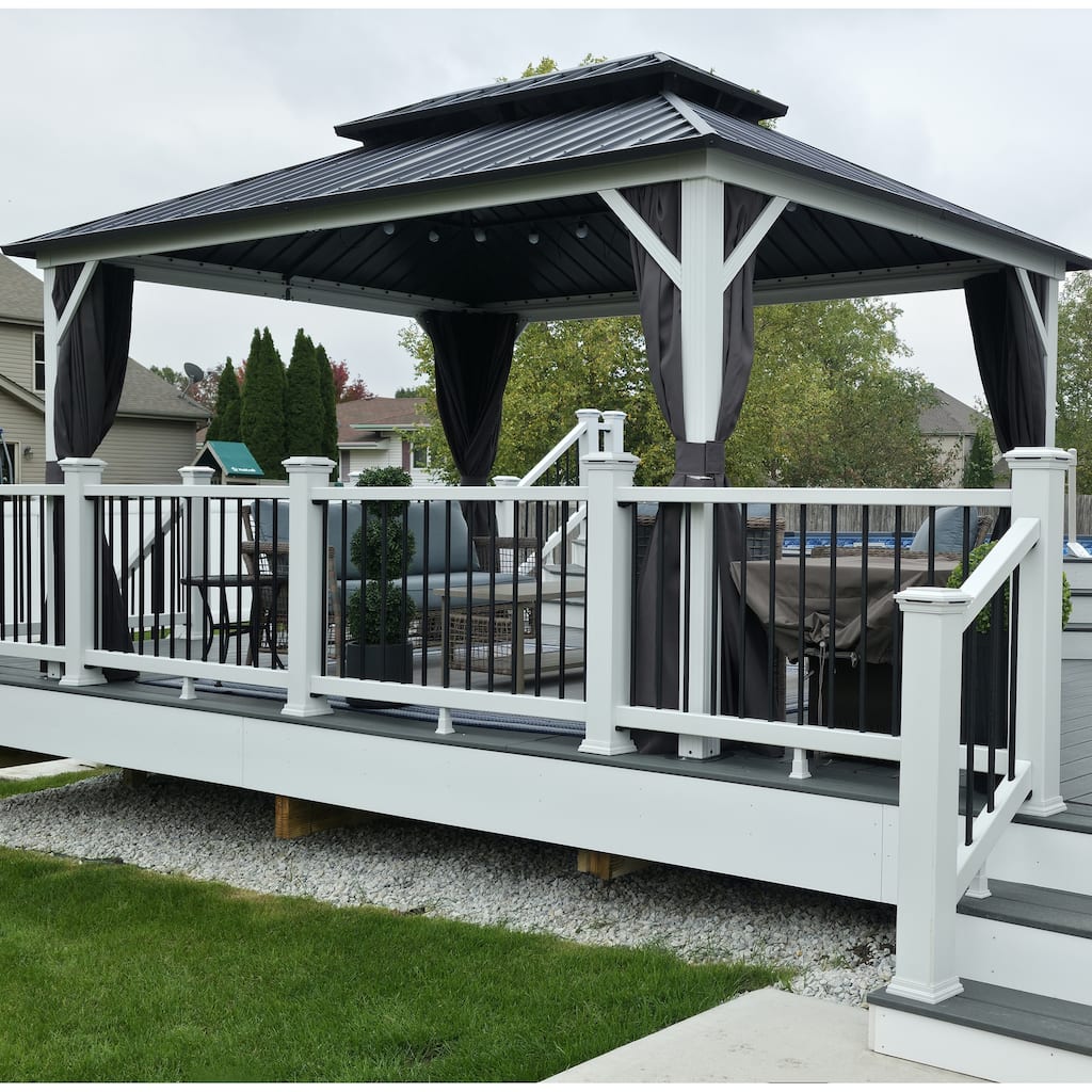 PURPLE LEAF Patio Hardtop Gazebo for Outdoor Grey Galvanized Steel Double Roof White Aluminum Poles