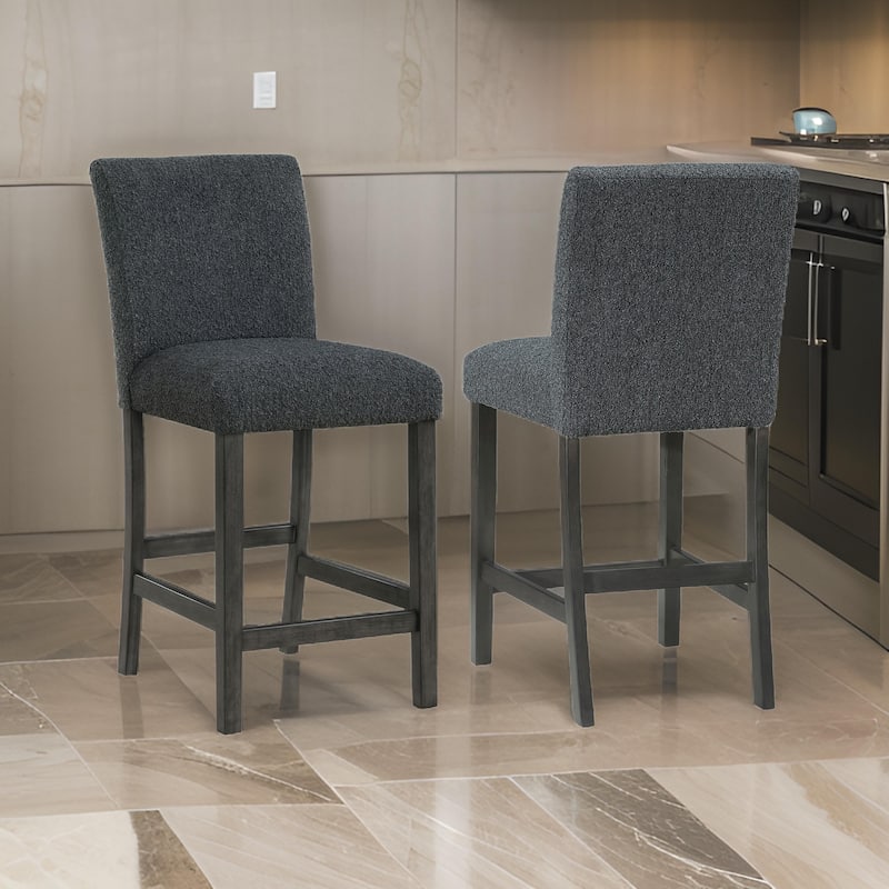 Alora Counter Height Dining Chair Set of 2, Black Boucle, Charcoal Gray