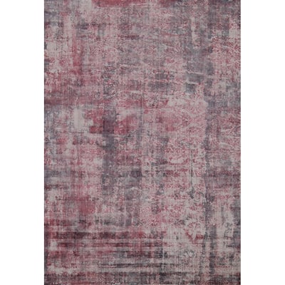 All-Over Red Gray Abstract Indian Area Rug Hand-Knotted Wool Carpet - 7'11"x 9'9"