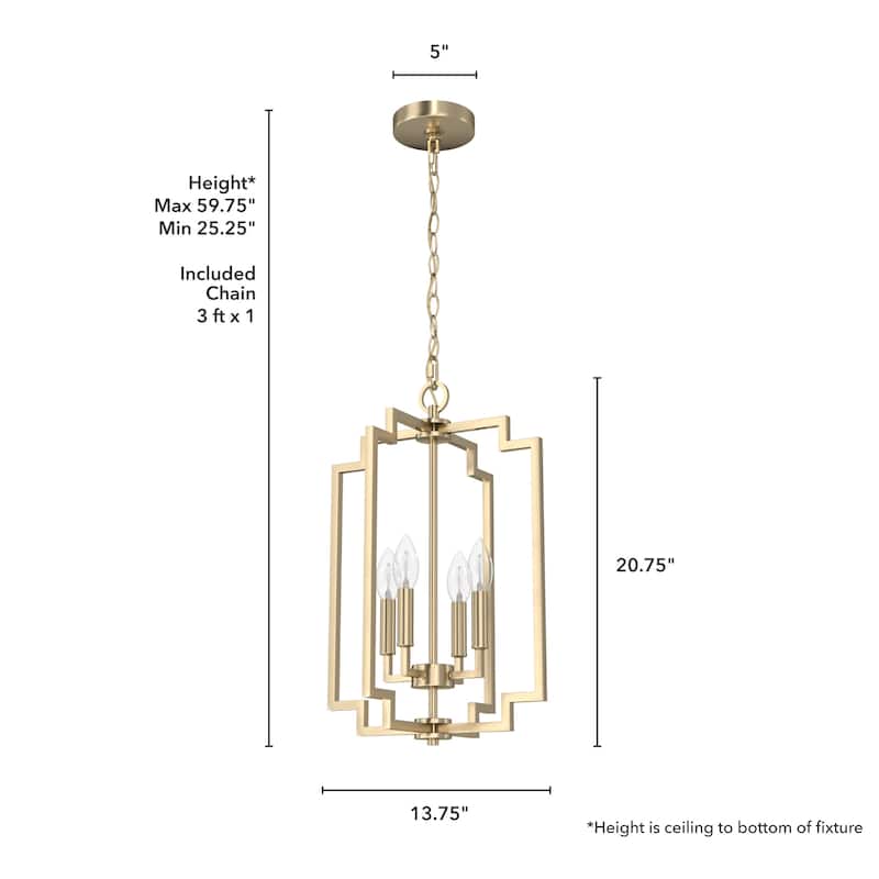 Hunter Zoanne 4-Light Modern Pendant Hanging Light - Island, Entry, Dining - Geometric, Contemporary, Candle, Transitional