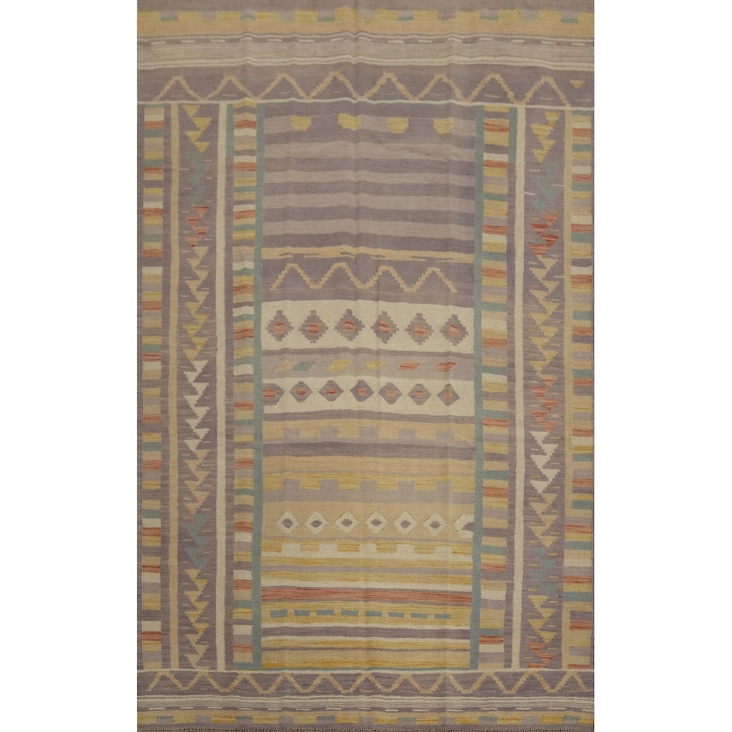 Hand Woven Oriental 100% Wool Carpet Southwestern Tribal Purples Kilim Area Rug - 8' 7'' X 5' 8''