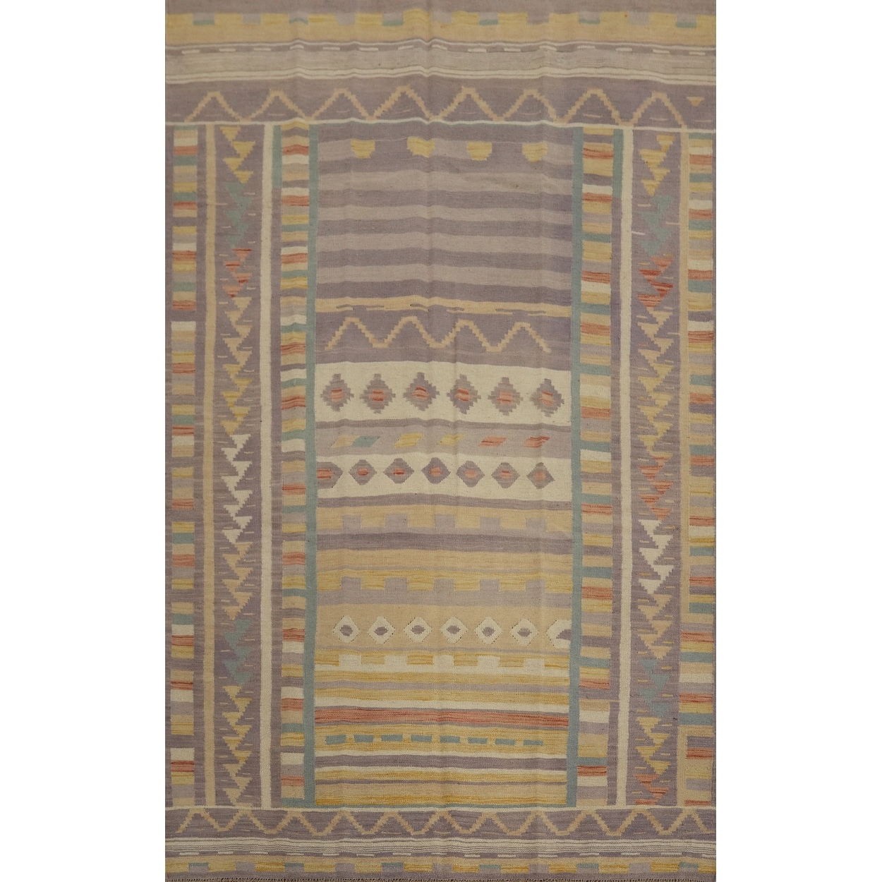 Hand Woven Oriental 100% Wool Carpet Southwestern Tribal Purples Kilim Area Rug - 8' 7'' X 5' 8''