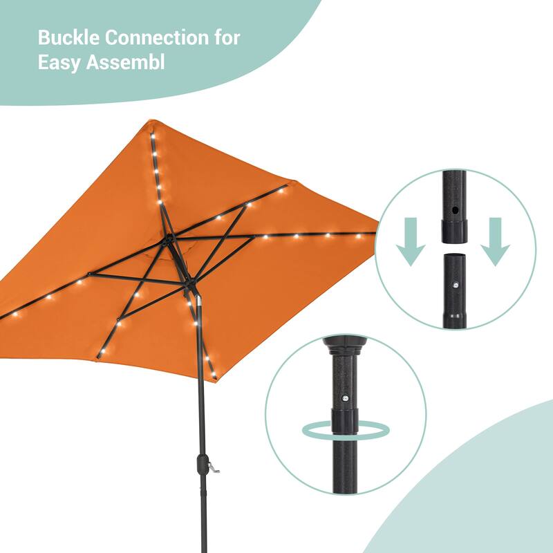 LIVOOSUN LED 10 x 6.5Ft Patio Table Umbrellas Outdoor Market Umbrella with Aluminium/Steel Pole, UV-Resistant Canopy