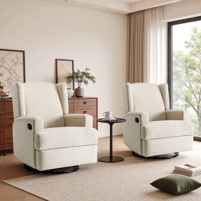 2 Set Upholstered Chenille/Boucle Swivel Glider Rocker Recliner