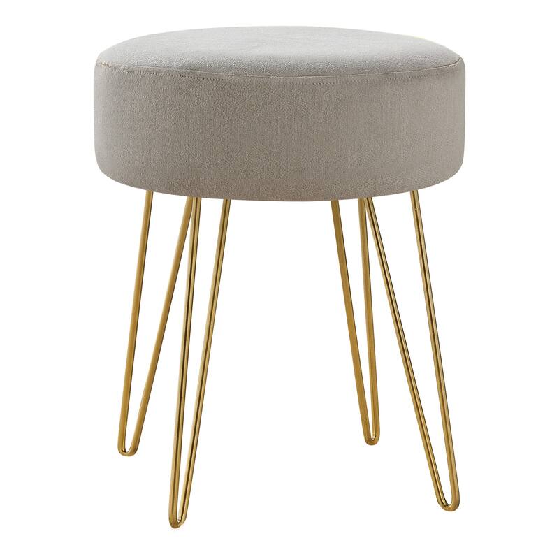 HomeRoots 14" Beige Velvet And Gold Round Ottoman