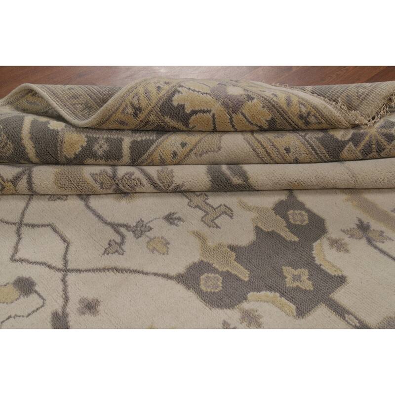 Floral Ivory Oushak Indian Area Rug Hand-Knotted Wool Carpet - 8'3" x 9'8"