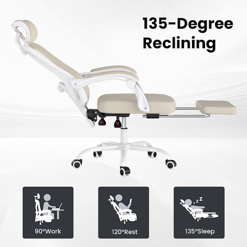 Ergonomic Office Chair with Footrest, Office Desk Chair with Headrest, High Back Computer Chair with Adjustable Lumbar Support