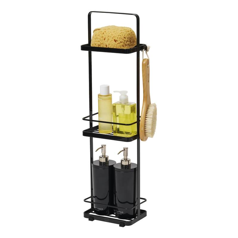 Yamazaki Home Shower Caddy - Three Sizes, Steel, Large - L 4.72 x W 7.09 x H 26.38 inches - Black