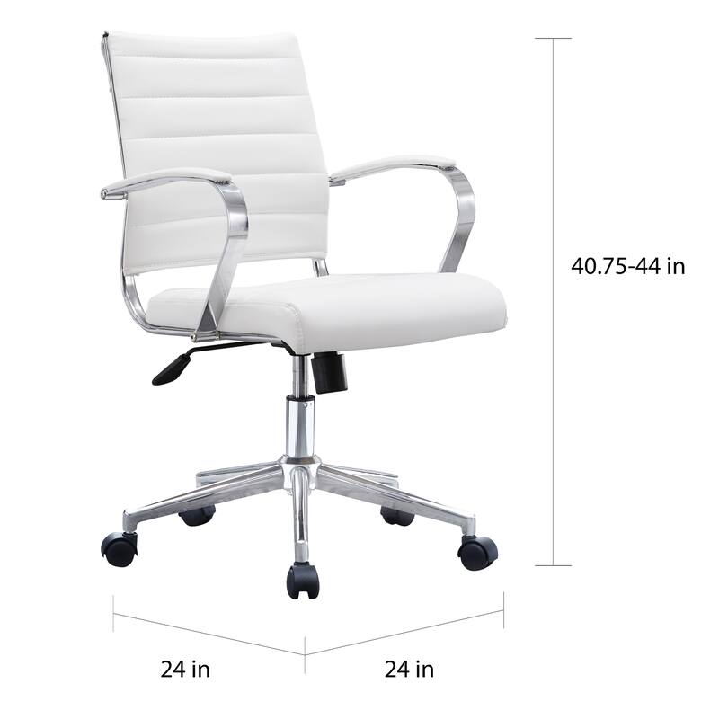 Office Chairs Mid Back Ribbed PU Leather Conference Room Tilt Work Desk Manager Task Executive Lumber Support Boss