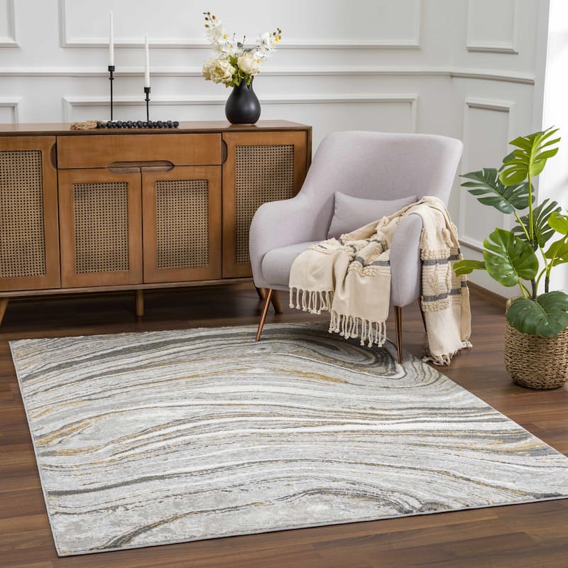 Hauteloom Liverpool Living Room, Bedroom Area Rug - Contemporary - Cream,Green - 7'10" x 10'