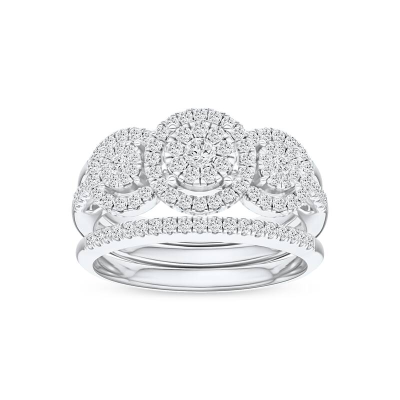 IGI Certified 3/4ct TDW Diamond Halo Bridal Set in 10K White Gold for Women