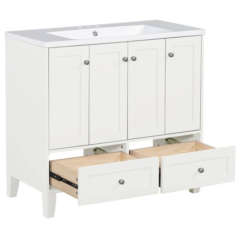 36'' Bathroom Vanity with Sink Set, Solid Wood Frame Bathroom Storage Cabinet, Freestanding Vanity Set