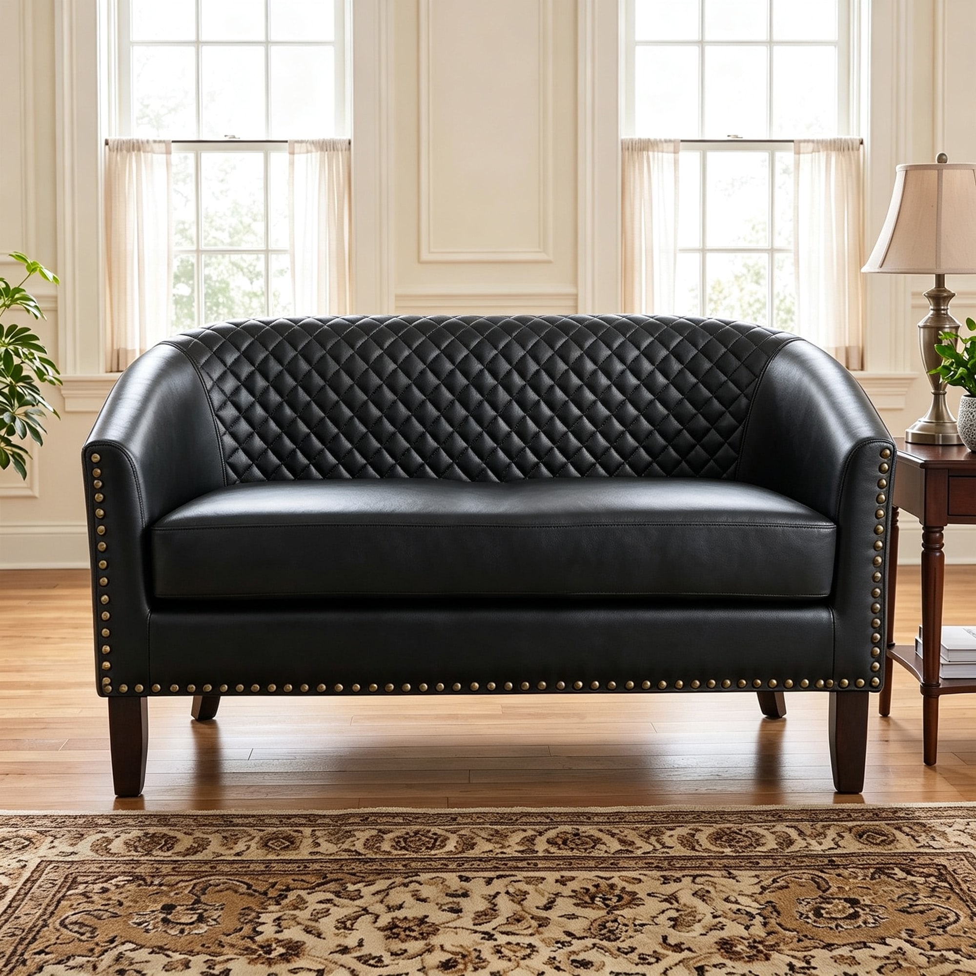 Vintage Leather Loveseat Sofa with Nailhead Trim