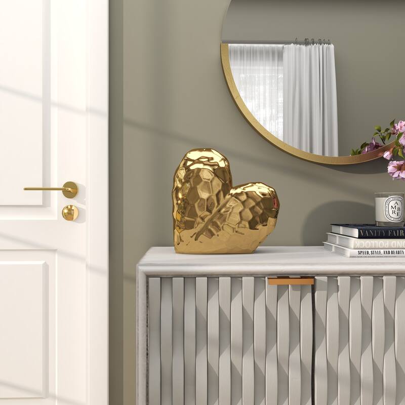 Gold, Black, Silver or White Porcelain Ceramic Dimensional Angled Origami Inspired Heart Decorative Sculpture