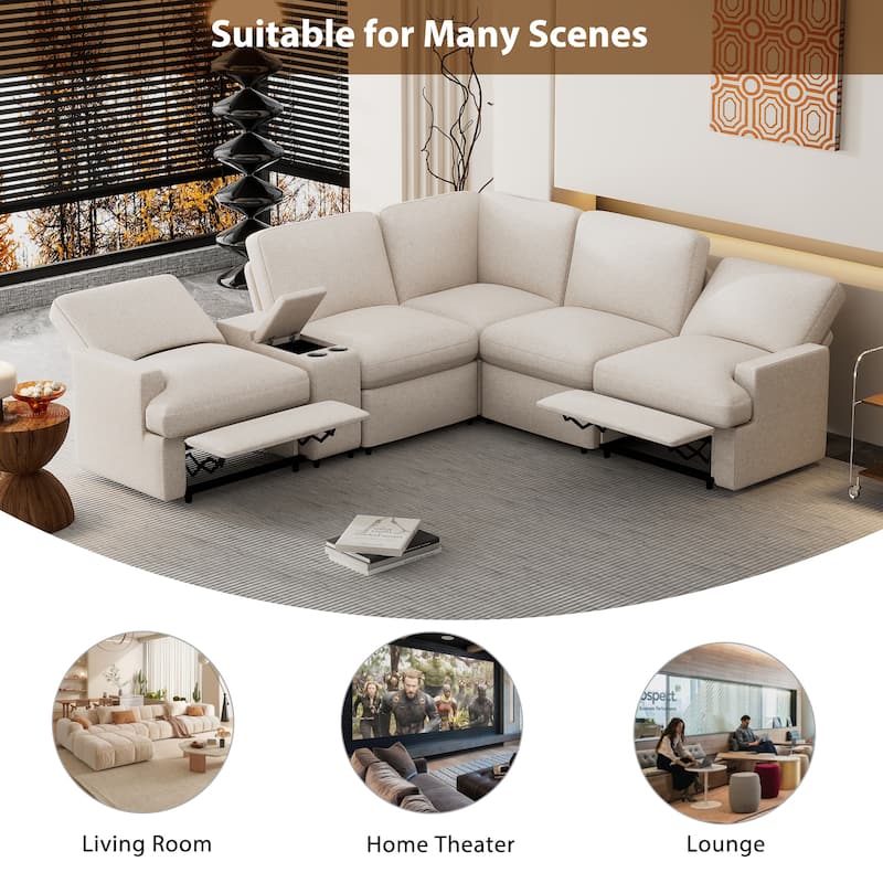 104'' Power Recliner Corner Sofa Home Theater Reclining Sofa Sectional Couches with Storage Box, Cup Holders, USB Ports and Powe