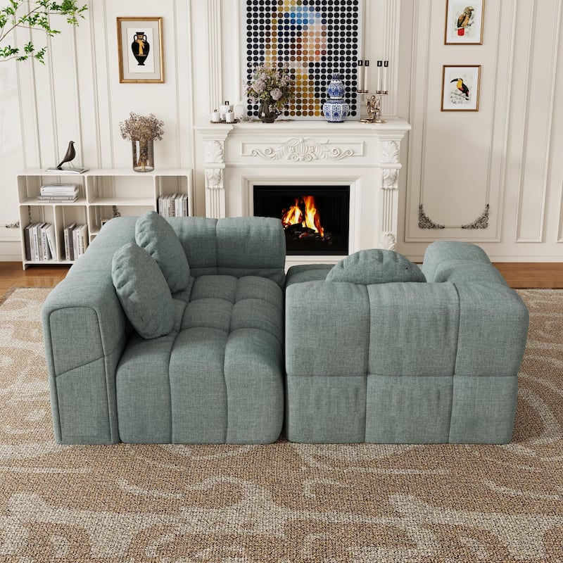 103" L-Shaped Chenille Sectional Sofa with Left Recliner & Pillows