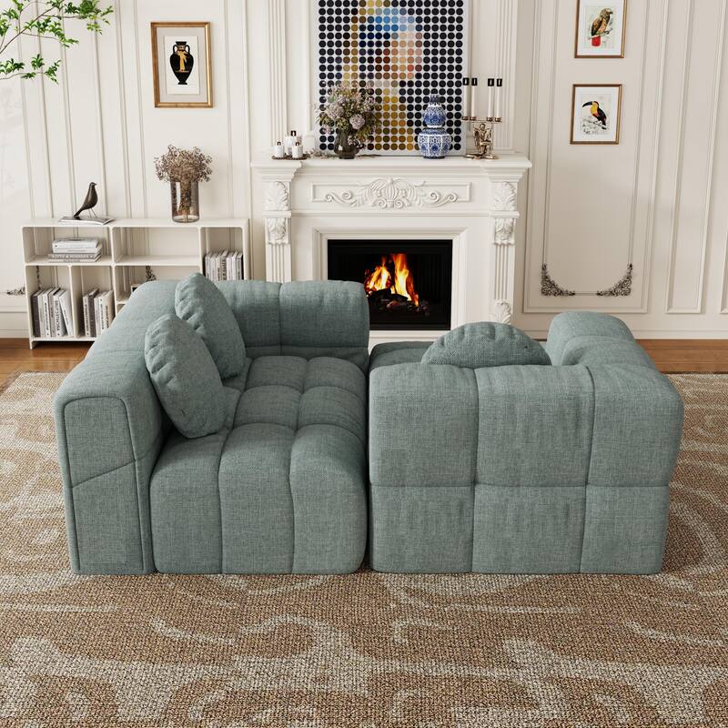 Modern Upholstered Combination Sofa Set,Fully Compressed Modular 103" L-Shaped ,Set With 3 Pillows