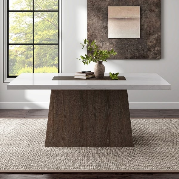 slide 2 of 11, Furniture of America Evangeline Modern Dark Walnut Genuine Marble Top 70-inch Dining Table Dark Walnut