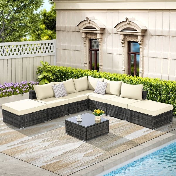 Sectional Sofa Furniture Set Corner Rattan Sofa 8-Piece