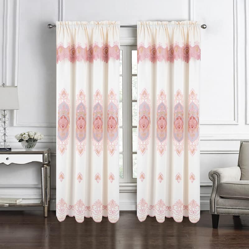 Betsy Macrame Embroidered Window Curtain Panel - Betsy - Blush