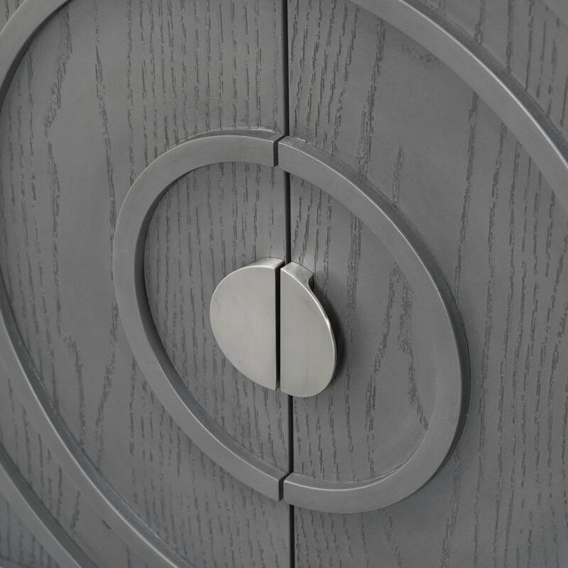 Circular Groove Buffet Sideboard with Round Metal Handles, Grey
