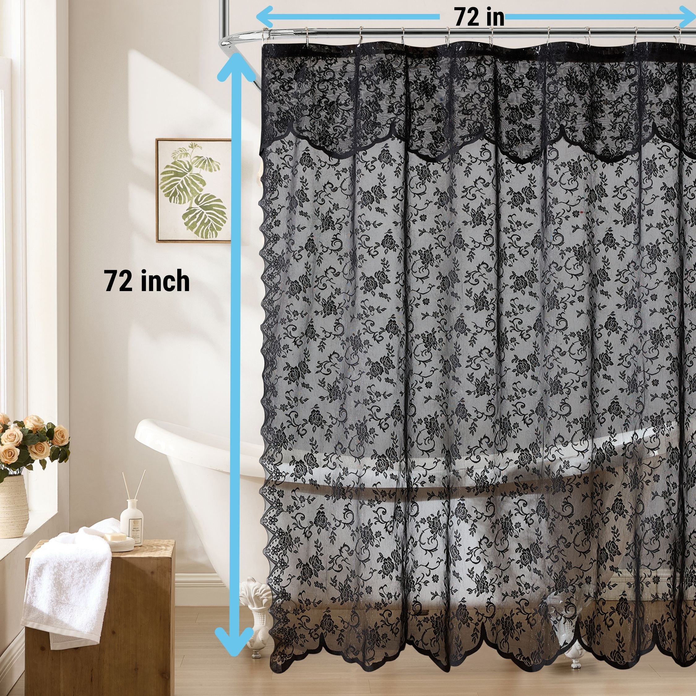 HLC.ME Harper Lace Shower Curtain for Bathroom with Floral Vine Design and Attached Valance - Victorian Classic Style