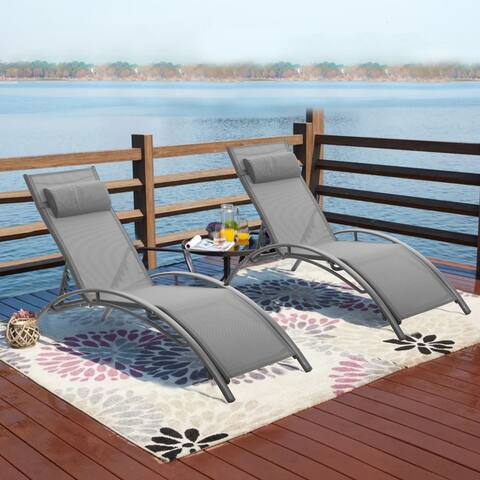 Ainfox 2 Pcs Chaise Lounge with Headrest and Armrest Outdoor Recliner Backyard Chair