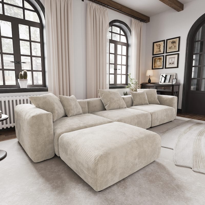 Modern Sectional Couch Sofa with 5 Pillows, Luxurious Modular Sectional Couch with Chaise Ottoman