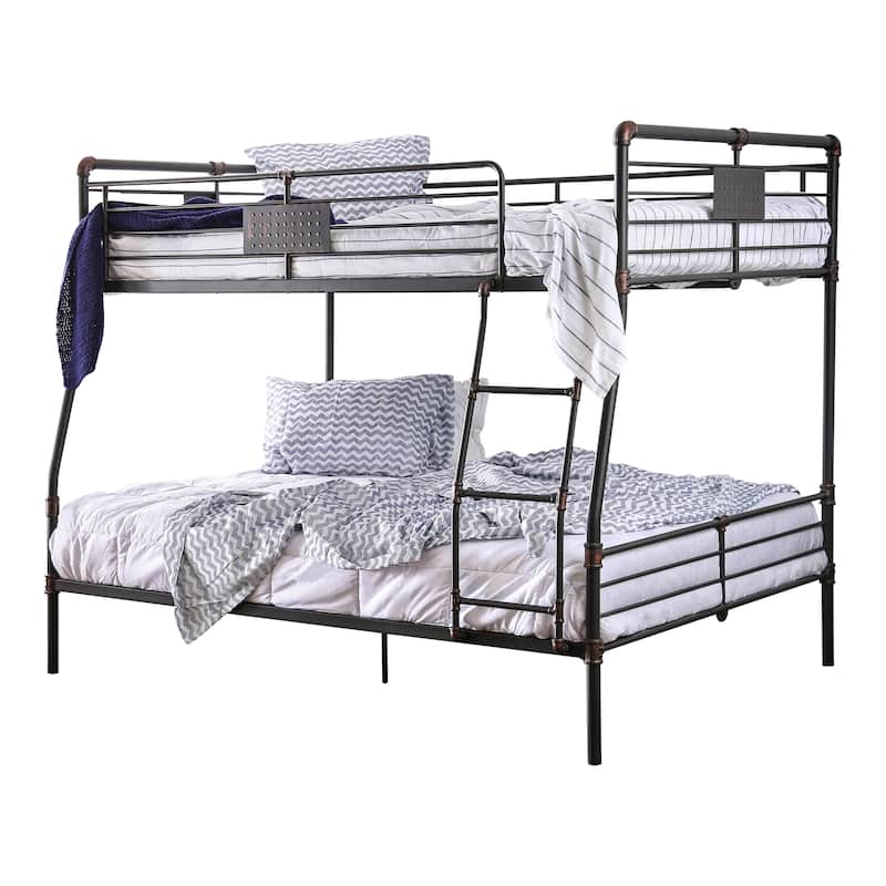 Wini Industrial Black 3-Piece Gel Memory Mattress & Metal Bunk Bed Set by Furniture of America