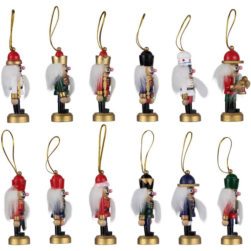 12-Piece Red and Blue Mini Christmas Nutcracker Ornament Set 3.25"