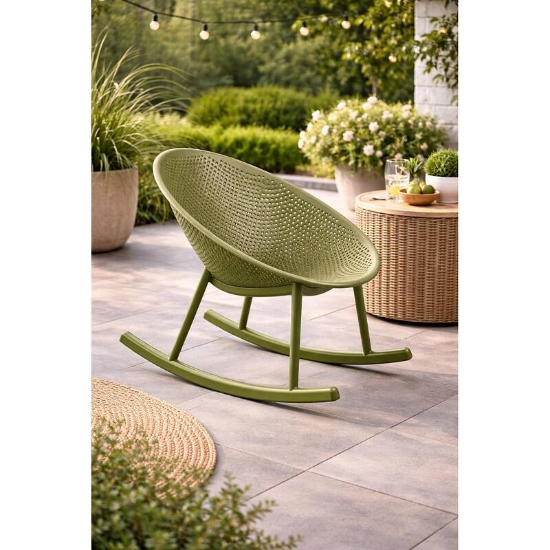 Set of 2 Mid-Century Modern Rocking Lounge Chairs – Egg-Shaped Breathable Plastic Seat with Durable Plastic Base, Accent Seating