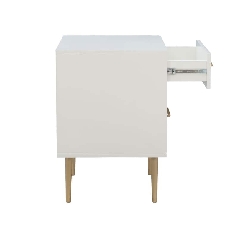 25.75" White Two Drawer Nightstand with Gold Pulls