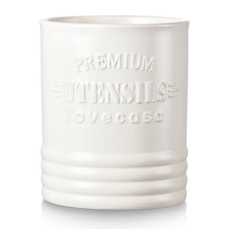 LOVECASA Ceramic 7.2" Large Utensil Holder for Kitchen Countertop - Cream White