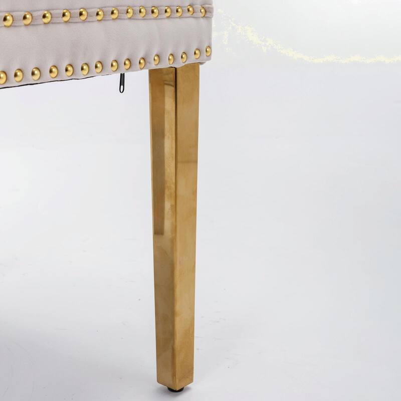 Tufted Velvet Dining Chairs - Solid Wood - Golden Stainless Steel Legs - Nailhead Trim - Set of 2