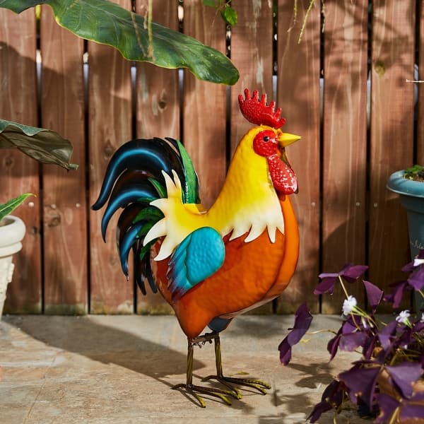 slide 2 of 17, Glitzhome Fall 21"H Metal 3D Colorful Rooster Statue Garden Decor Yard Art Thanksgiving Gifts