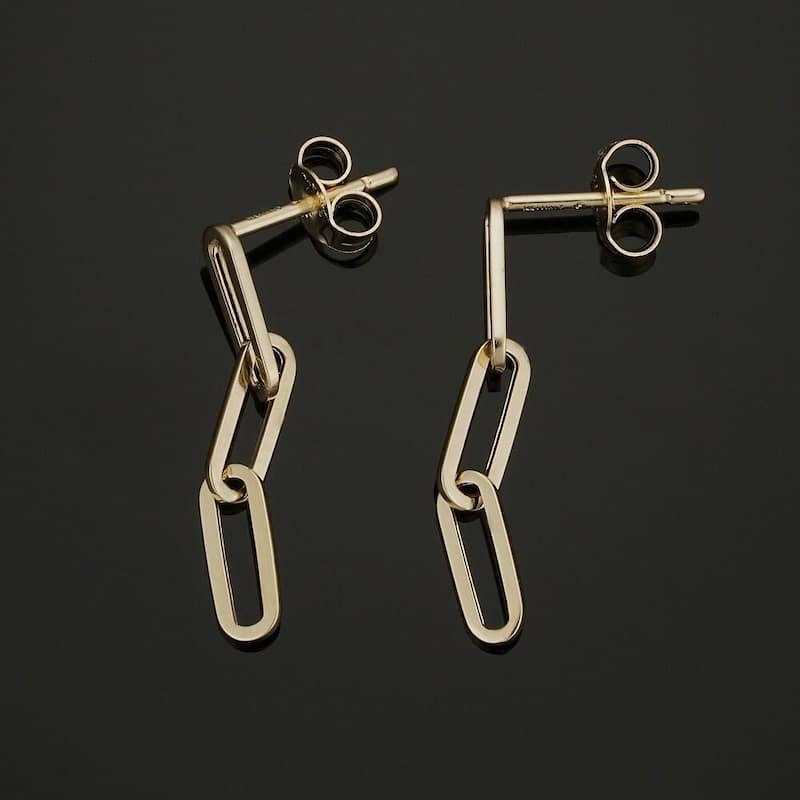 14k Yellow Gold Clip Dangle Women's Earrings 3/4" Tall