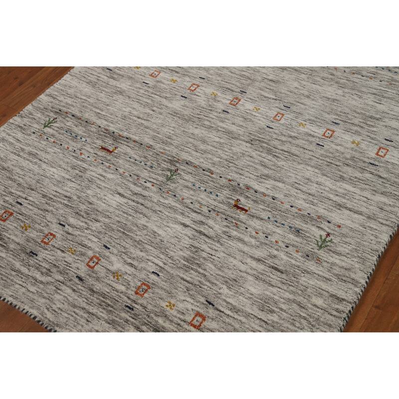 Hand Knotted Oriental 100% Wool Carpet Tribal Animal Pictorial Beige & Ivories Gabbeh Area Rug - 5' 11'' X 3' 11''