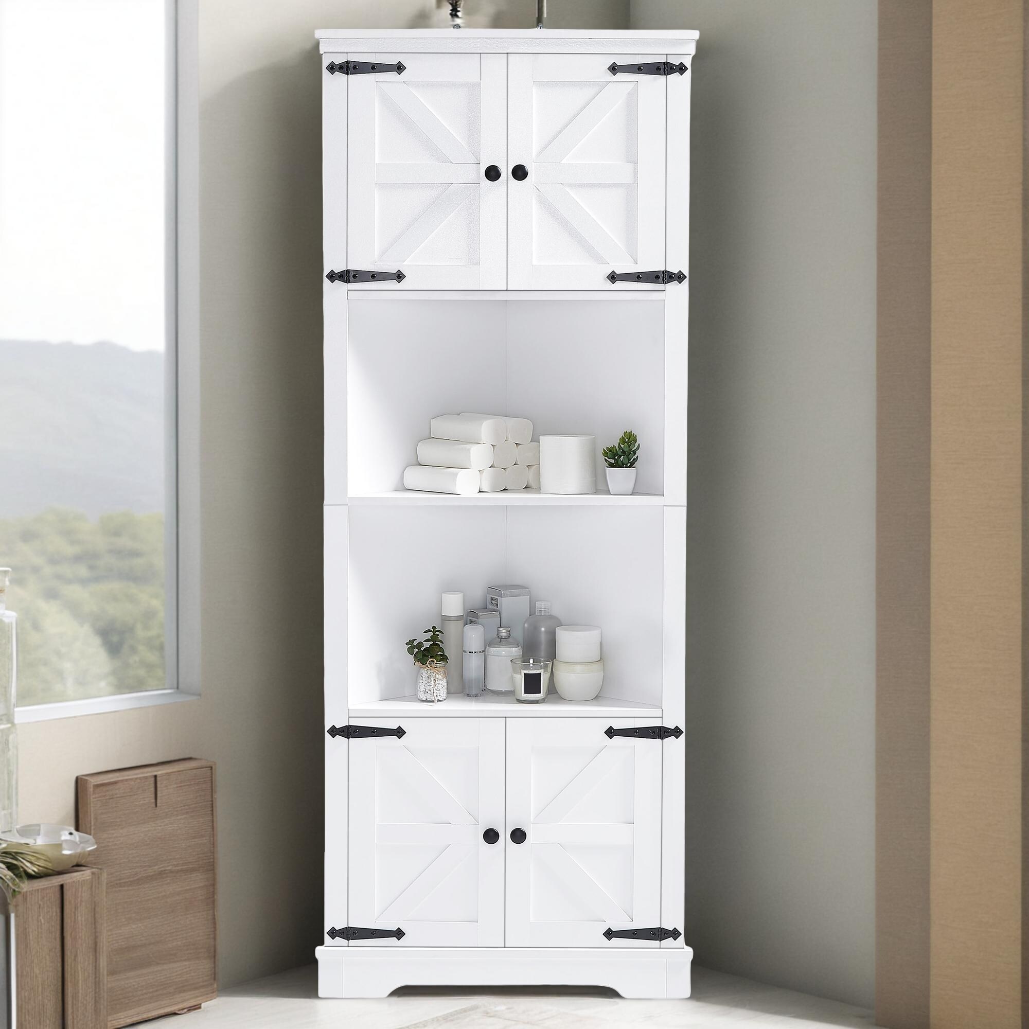 Tall Corner Bathroom Storage Cabinet with Doors and Adjustable Shelf - Bed  Bath \u0026 Beyond - 40400398, image size:2000x2000