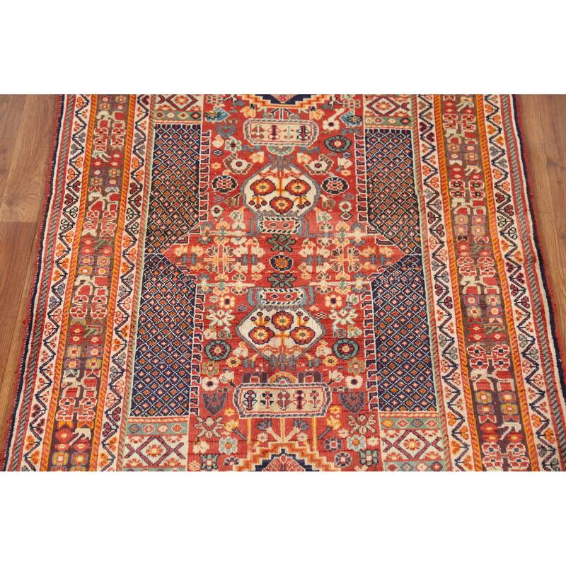 Hand Knotted Oriental 100% Wool Carpet Traditional Tribal Oranges & Rust Shiraz Area Rug - 5' 7'' X 3' 5''